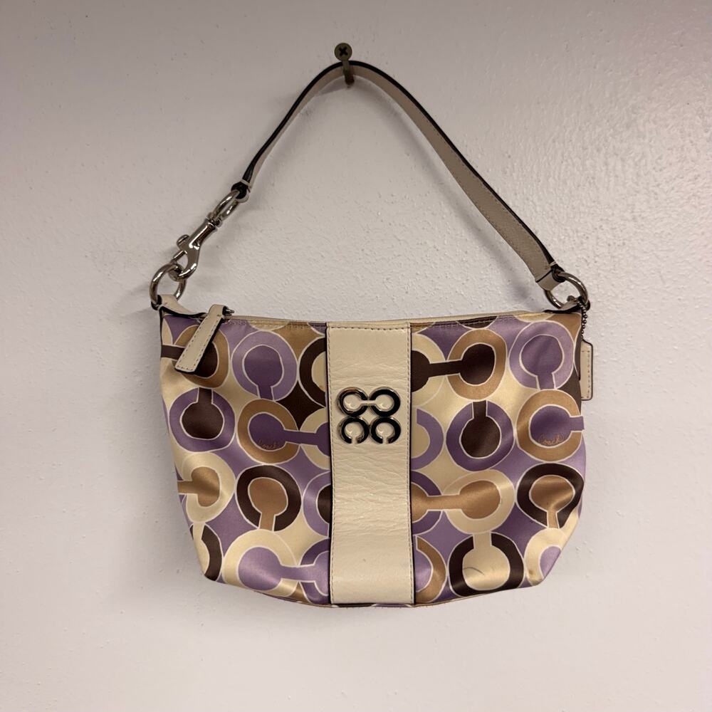 Y2K COACH Julia Outline Op Art Sateen Pouch Small Shoulder Bag 44837 Lilac 2000s - Picture 4 of 11